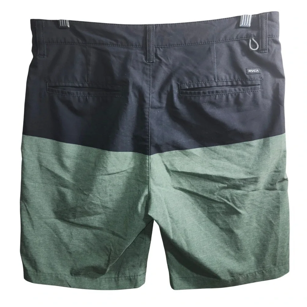 RVCA Boys Hybrid Shorts Size 30 Colorblock Black Green 4-Way Performance Stretch